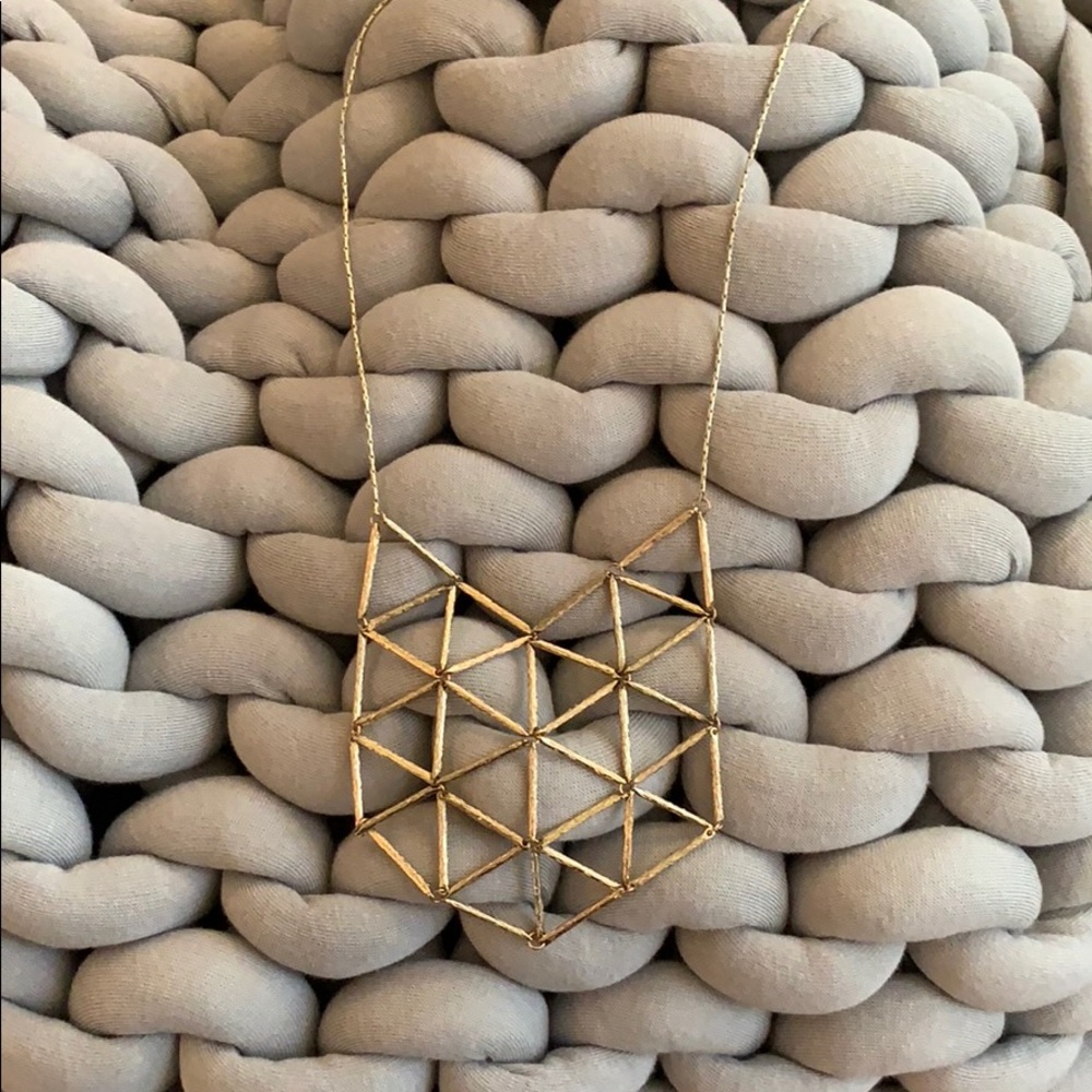 Gold Geometric Layered Long Statement Necklace